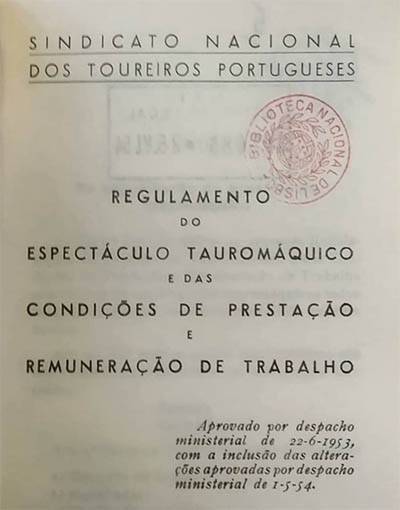 Primeiro Regulamento do Espetáculo Tauromáquico de 1953.